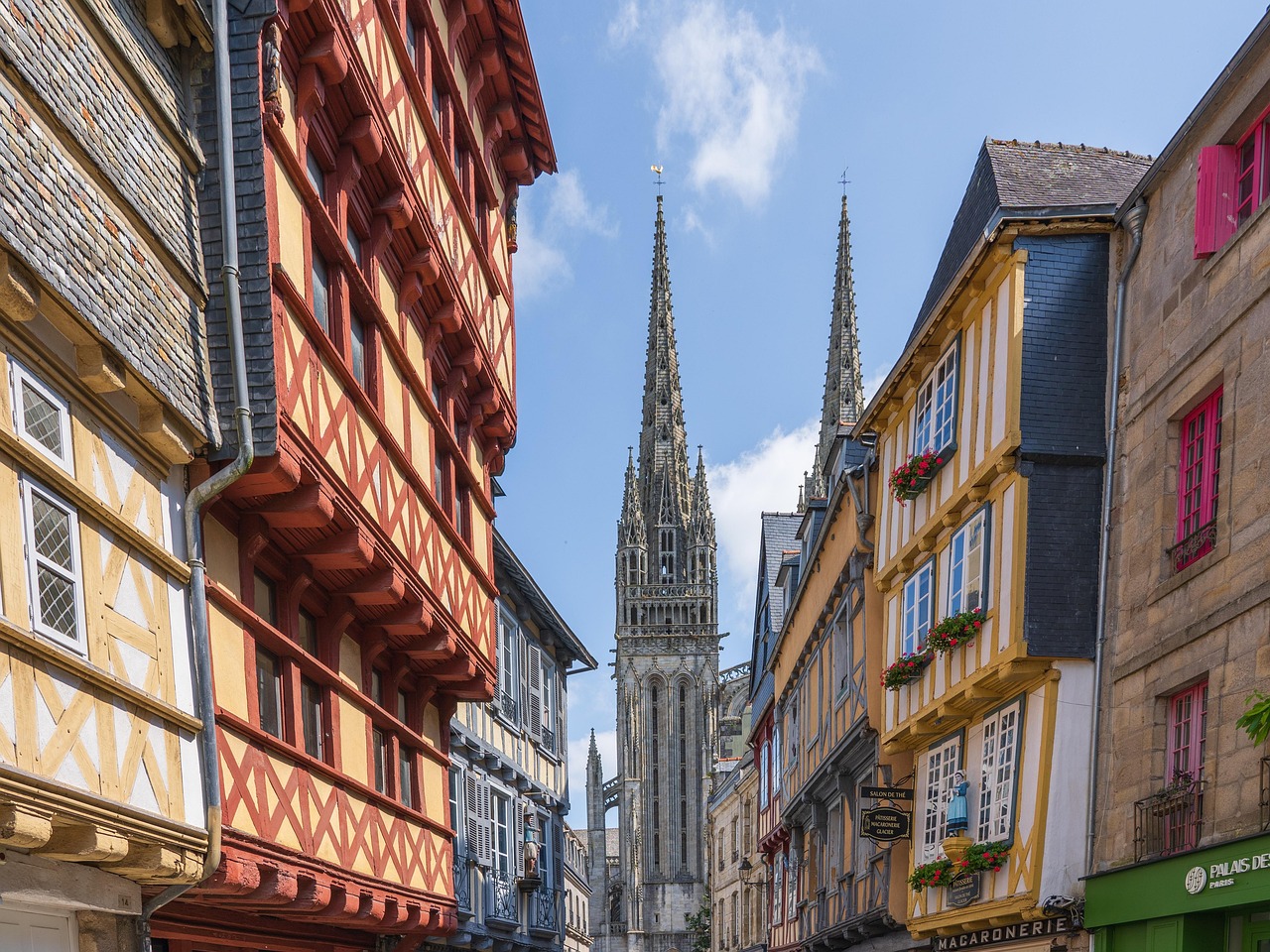 cityscape, half-timbered houses, cathedral, quimper, culture, historic center, historical, architecture, building, facade, city, vacation, tourism, brittany, france, quimper, quimper, quimper, quimper, quimper